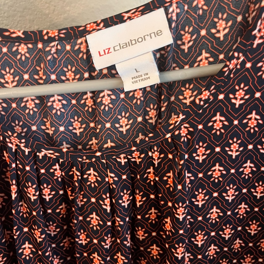 Liz Claiborne Navy and Pink Patterned Skirt